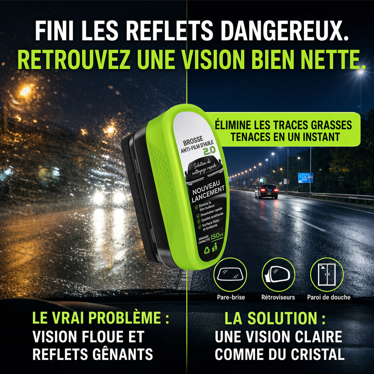 KUBOZN® Nettoyant multi-surfaces pour vitres — Élimine le film gras et redonne instantanément de la clarté